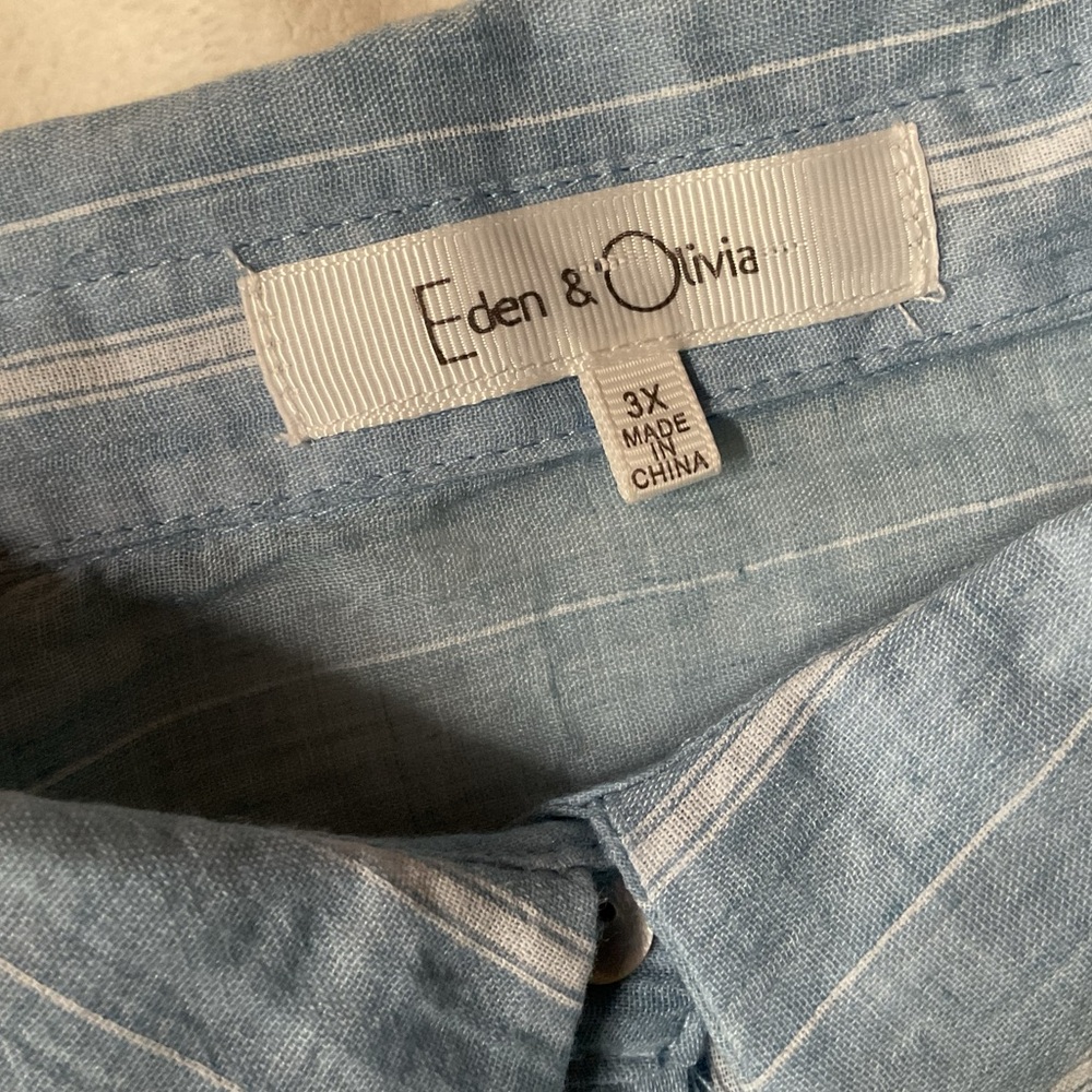 Eden and Olivia Blue Striped Button-Up Shirt, 3X New - Picture 4 of 7
